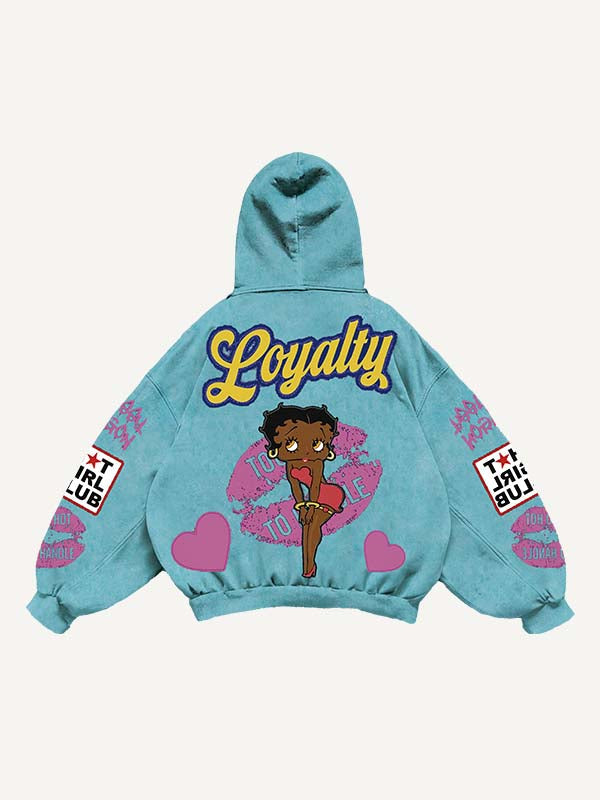 Sudadera con capucha y bolsillos inclinados con estampado de calcomanías falsas de figura, labios, corazón y letras 