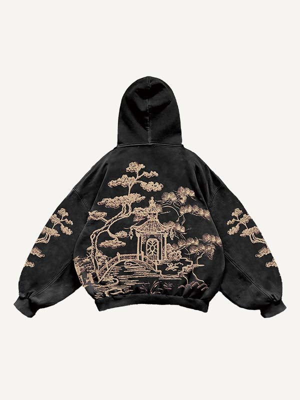 Sudadera con capucha y bolsillos inclinados con estampado gráfico de calcomanías falsas 