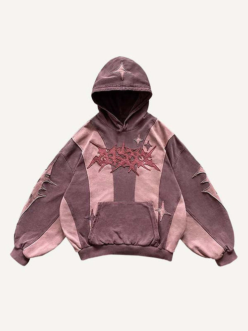 Sudadera con capucha y bolsillos inclinados con estampado de calcomanías falsas y gráficos en bloques de color 