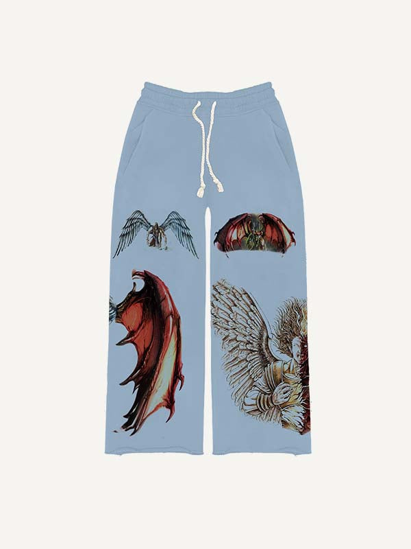 Half Angel Half Demon&Wing Print Elastic Waist Pants