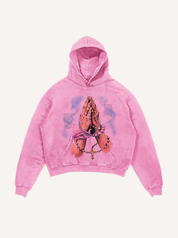 Sudadera con capucha y bolsillos inclinados con estampado desgastado de oraciones, letras, corazones y palmeras 