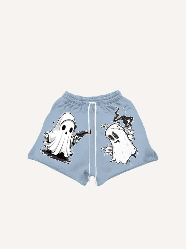 Halloween Ghost&Pistol&Graphic Print Drawstring Waist Shorts