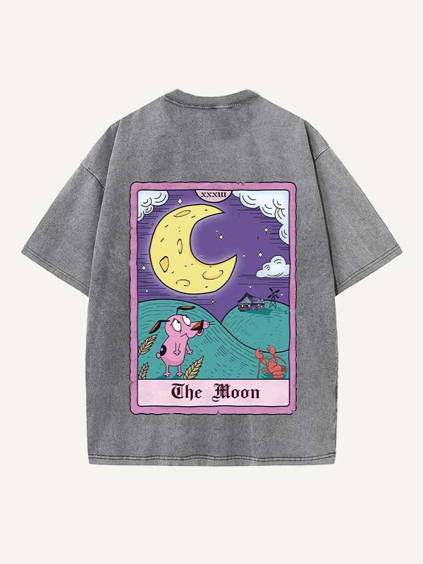 Camiseta de cuello redondo con estampado gráfico, animal y letras desgastado y lavado 