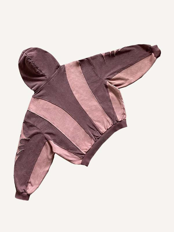 Sudadera con capucha y bolsillos inclinados con estampado de calcomanías falsas y gráficos en bloques de color 