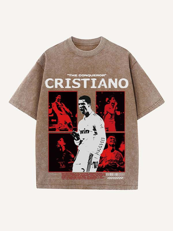 Camiseta de cuello redondo con estampado de Cristiano Ronaldo 