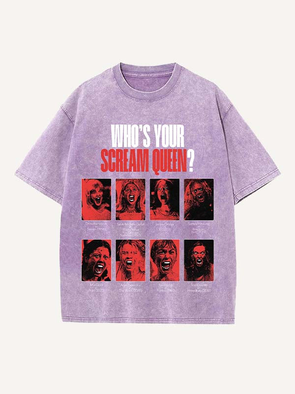 Camiseta de cuello redondo con estampado de terror de Halloween desgastado y lavado 