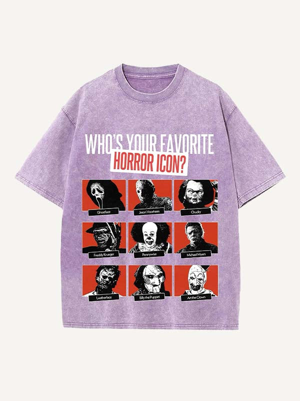 Camiseta de cuello redondo con estampado de terror de Halloween desgastado y lavado