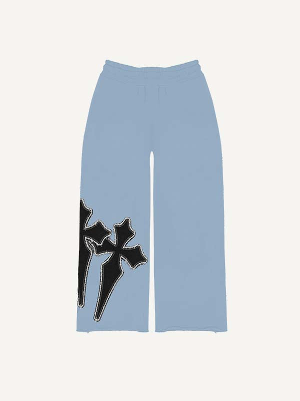 Cross&Letter Faux Decal Print Elastic Waist Pants