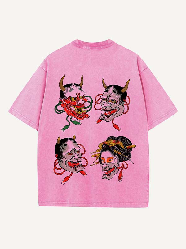 Camiseta de cuello redondo con estampado gráfico y figura lavada desgastada 