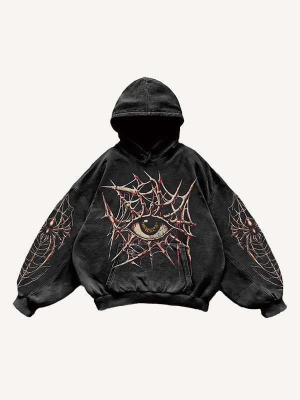 Sudadera con capucha y bolsillos inclinados con estampado de ojos, letras y gráficos 