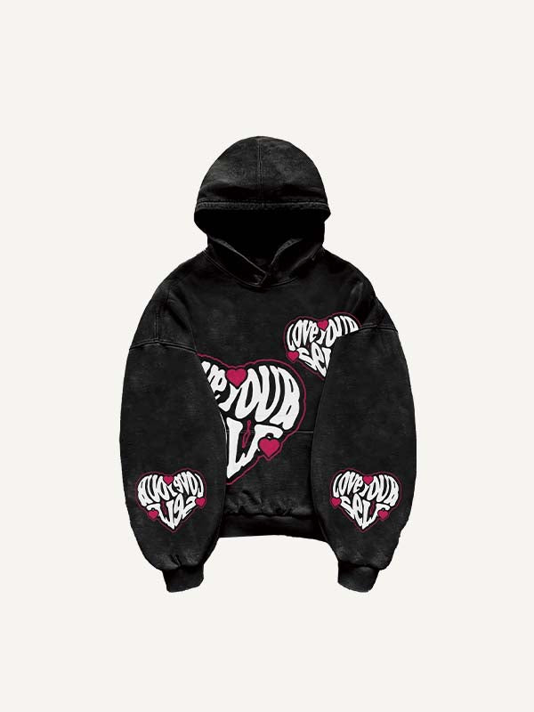 Heart&Letter Faux Decal Print Slant Pockets Hoodie