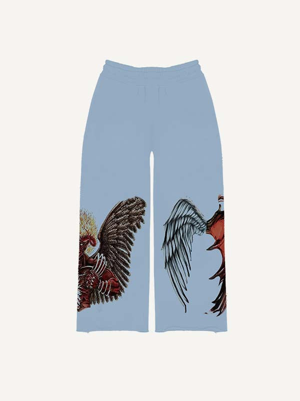 Pantalones con cintura elástica y estampado de mitad ángel, mitad demonio y alas 