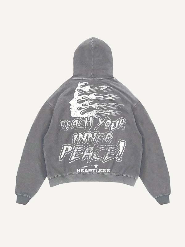 Sudadera con capucha desgastada, lavada, con estampado de esqueleto y letras Heartless y bolsillos inclinados 