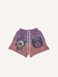 Colorblock Demon Eye&Eyeball Print Drawstring Waist Shorts