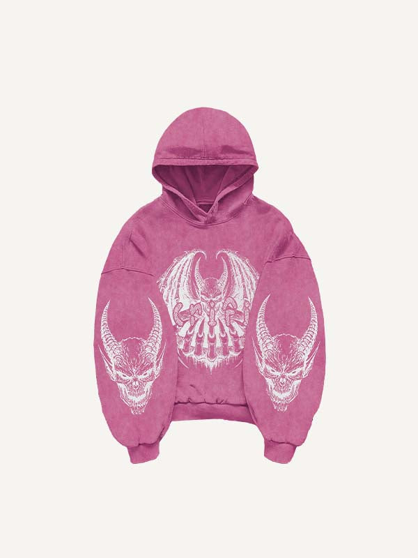 Demon&Wing&Letter Faux Decal Print Slant Pockets Hoodie