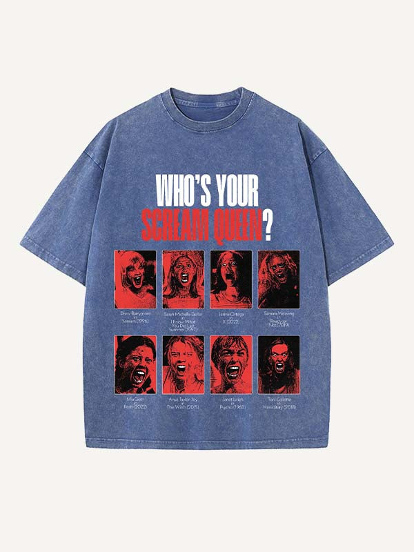 Camiseta de cuello redondo con estampado de terror de Halloween desgastado y lavado 