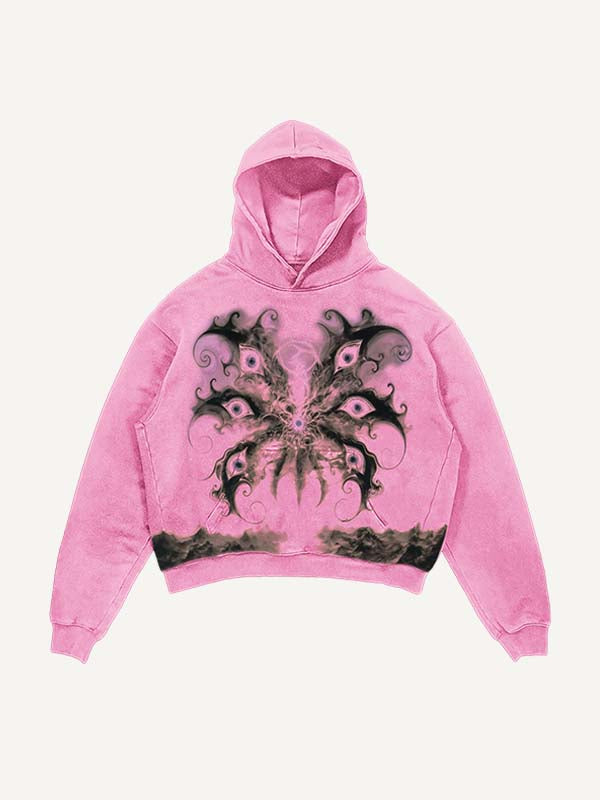 Sudadera con capucha y bolsillos inclinados con estampado gráfico de alas y ojos desgastados