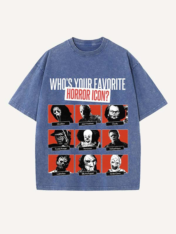 Camiseta de cuello redondo con estampado de terror de Halloween desgastado y lavado