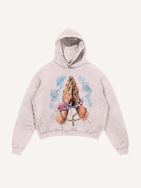 Sudadera con capucha y bolsillos inclinados con estampado desgastado de oraciones, letras, corazones y palmeras 