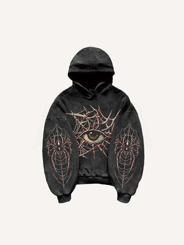 Sudadera con capucha y bolsillos inclinados con estampado de ojos, letras y gráficos 