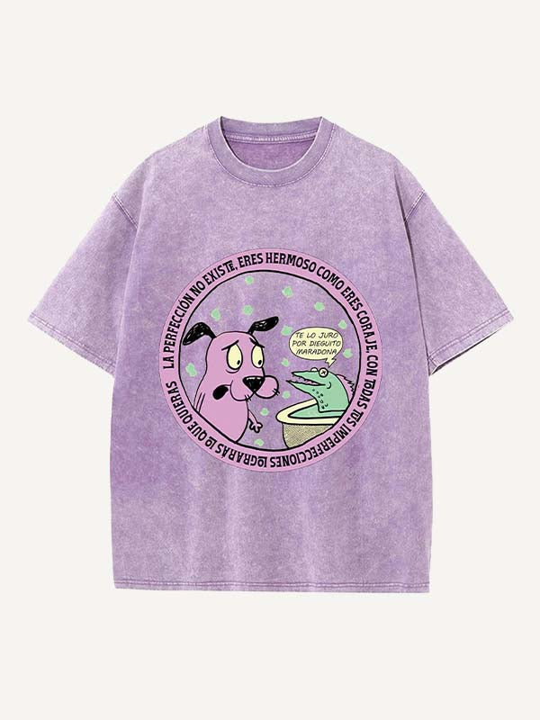 Camiseta de cuello redondo con estampado gráfico, animal y letras desgastado y lavado 