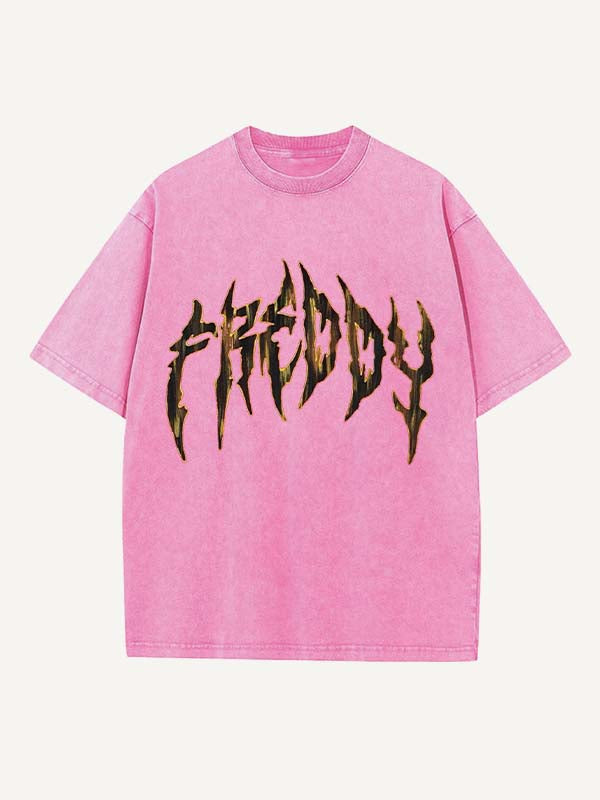 Camiseta de cuello redondo con estampado de terror desgastado y lavado 