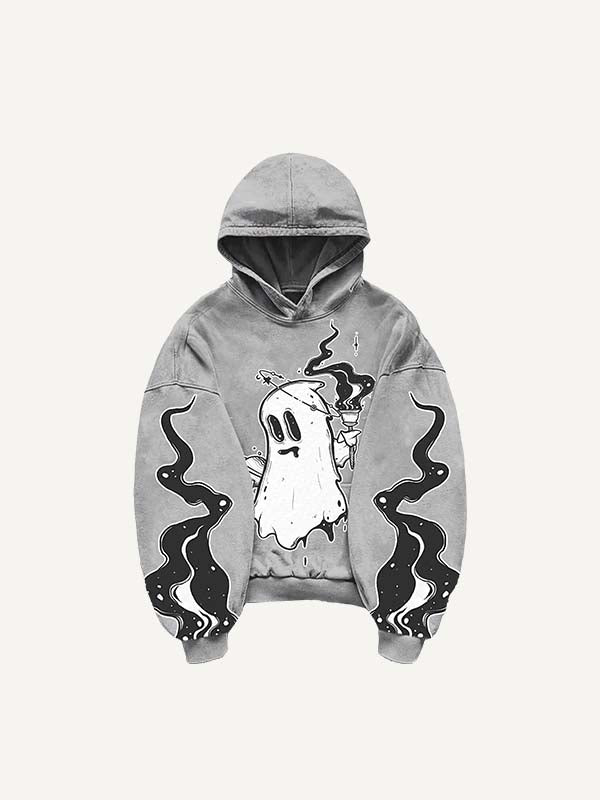 Halloween Ghost&Pistol&Graphic Print Slant Pockets Hoodie