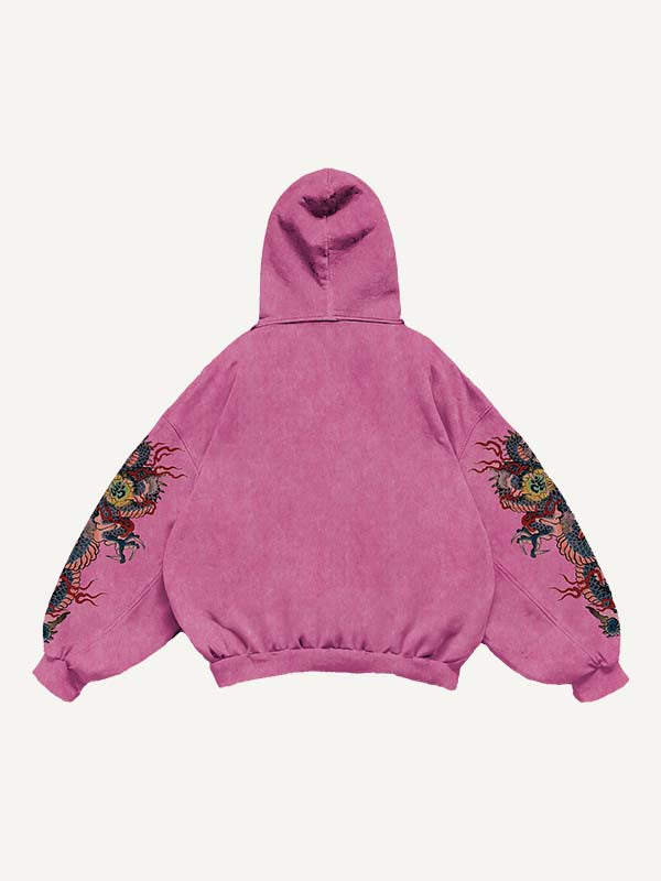 Sudadera con capucha y bolsillos inclinados con estampado de dragón y letras 