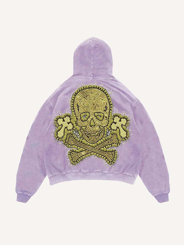 Sudadera con capucha y bolsillos inclinados con estampado de cruz y calavera lavada y desgastada