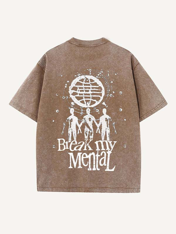 Camiseta de cuello redondo con estampado de cara sonriente, gráfico y letras desgastadas 