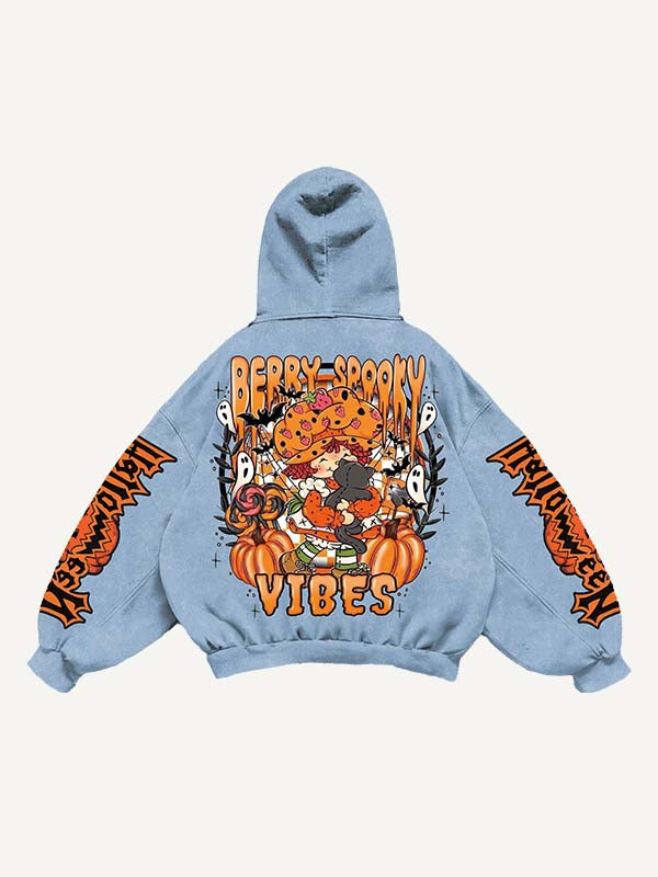 Halloween Care Bears&Strawberry Shortcake Print Slant Pockets Hoodie