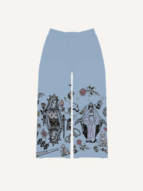 Figure&Graphic Print Elastic Waist Pants