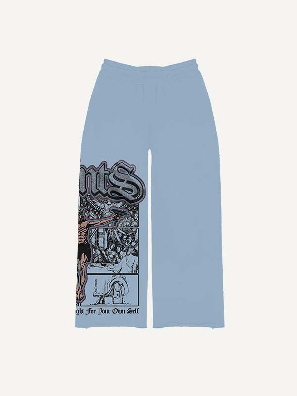 Figure&Gun&Letter Faux Decal Print Elastic Waist Pants