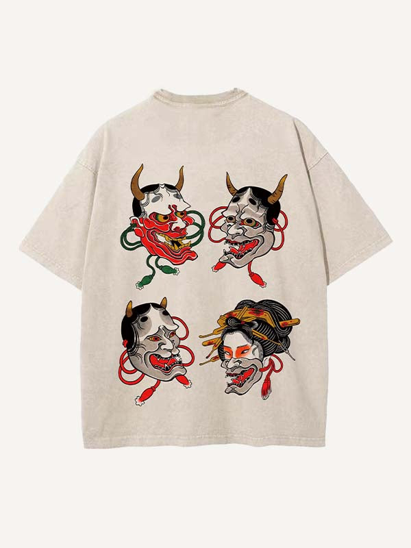 Camiseta de cuello redondo con estampado gráfico y figura lavada desgastada 