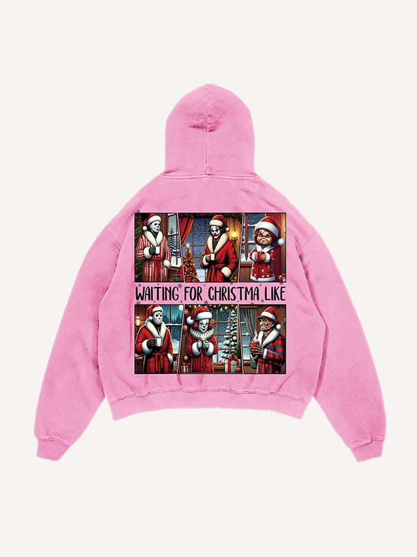 Sudadera con capucha y bolsillos inclinados con estampado de terror navideño desgastado y lavado 