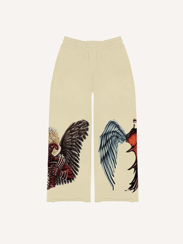 Pantalones con cintura elástica y estampado de mitad ángel, mitad demonio y alas 