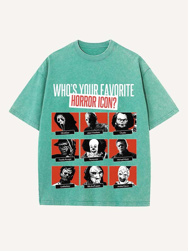 Camiseta de cuello redondo con estampado de terror de Halloween desgastado y lavado