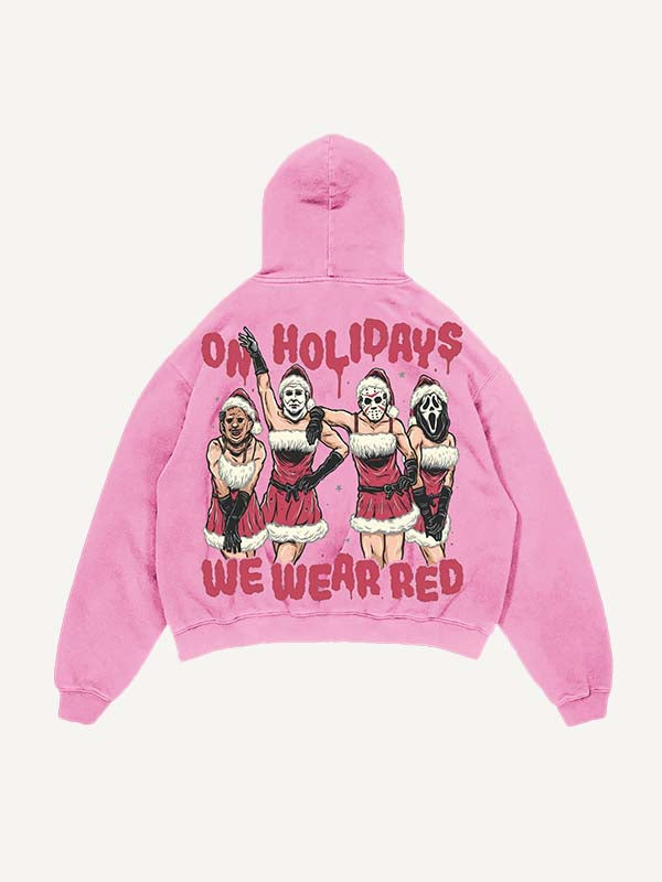 Sudadera con capucha y bolsillos inclinados con estampado de terror navideño desgastado y lavado 