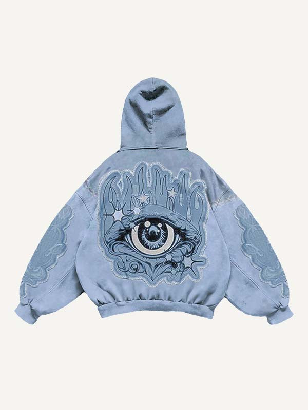 Sudadera con capucha y bolsillos inclinados con estampado de calcomanías falsas de ojos en bloques de color 