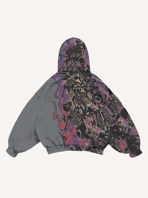 Fire Death Hell Skeleton Army Slant Pockets Hoodie