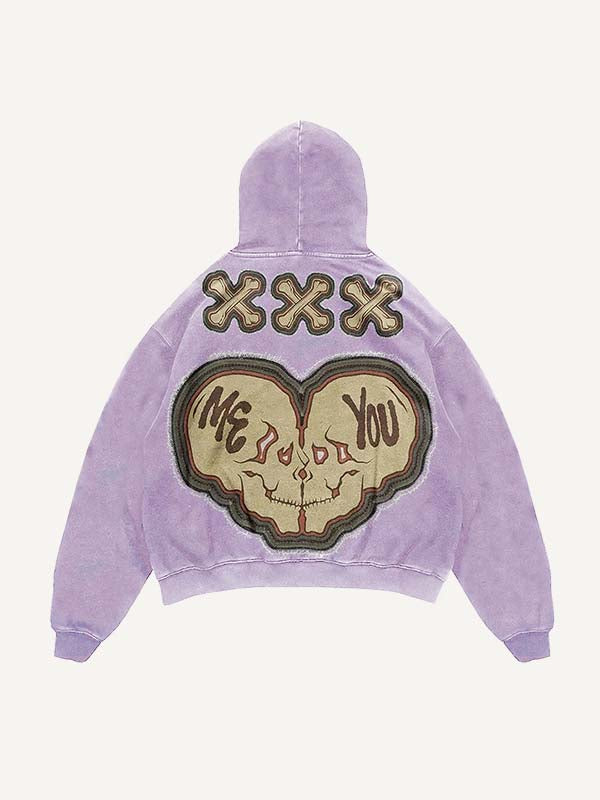 Sudadera con capucha desgastada, lavado y con estampado de calavera falsa "Die For You" y bolsillos inclinados 