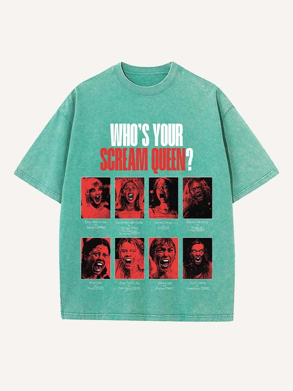 Camiseta de cuello redondo con estampado de terror de Halloween desgastado y lavado 