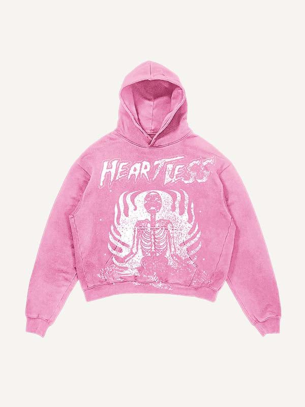 Sudadera con capucha desgastada, lavada, con estampado de esqueleto y letras Heartless y bolsillos inclinados 