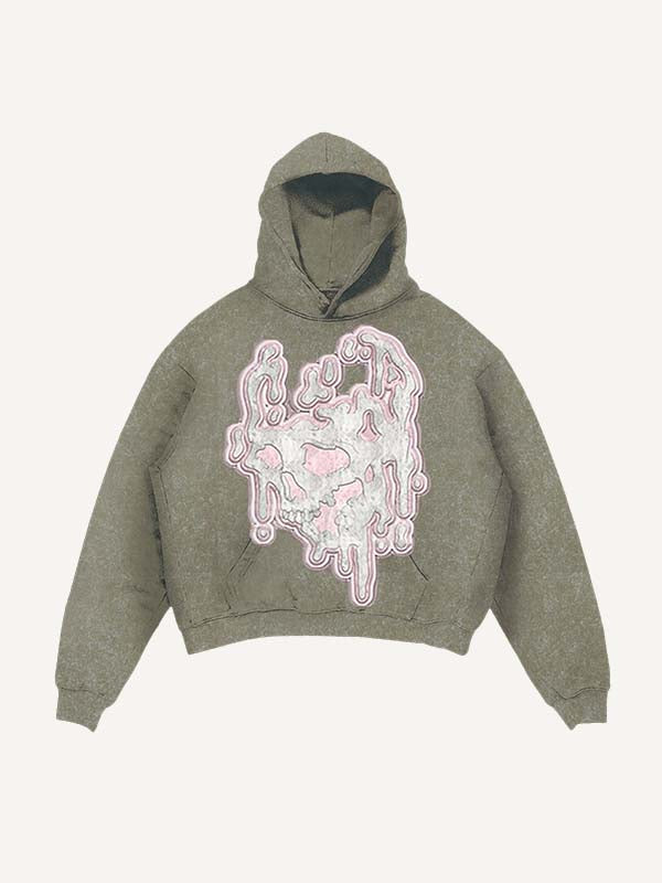 Sudadera con capucha y bolsillos inclinados con estampado gráfico desgastado y lavado 