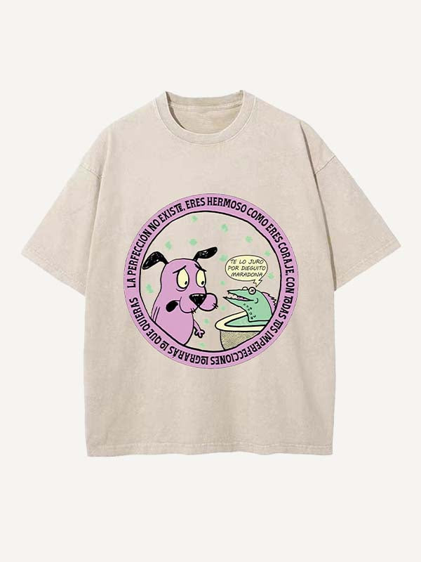 Camiseta de cuello redondo con estampado gráfico, animal y letras desgastado y lavado 