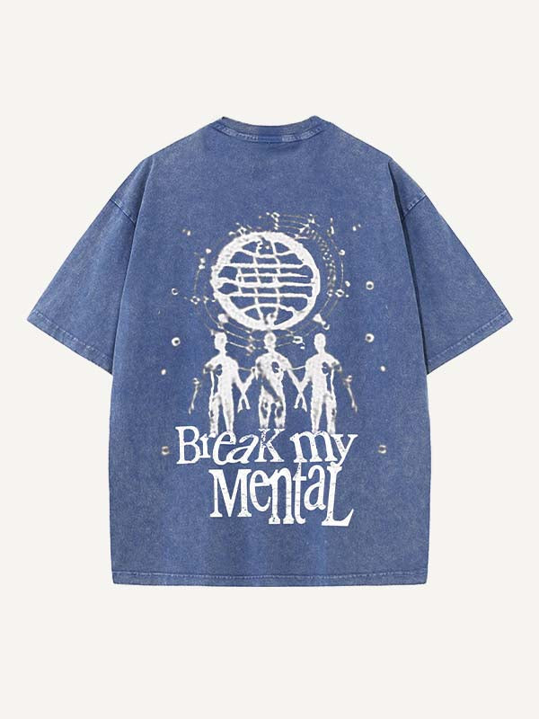 Camiseta de cuello redondo con estampado de cara sonriente, gráfico y letras desgastadas 