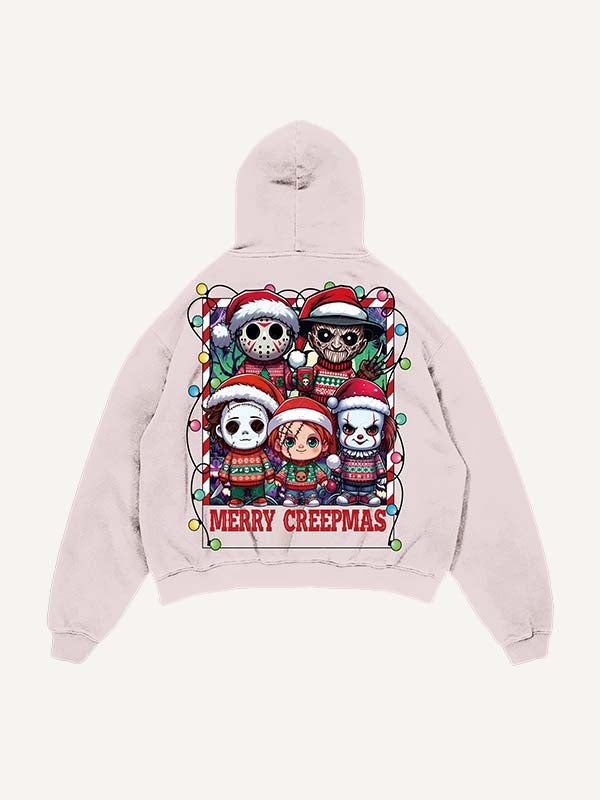 Sudadera con capucha y bolsillos inclinados con estampado de terror navideño desgastado y lavado