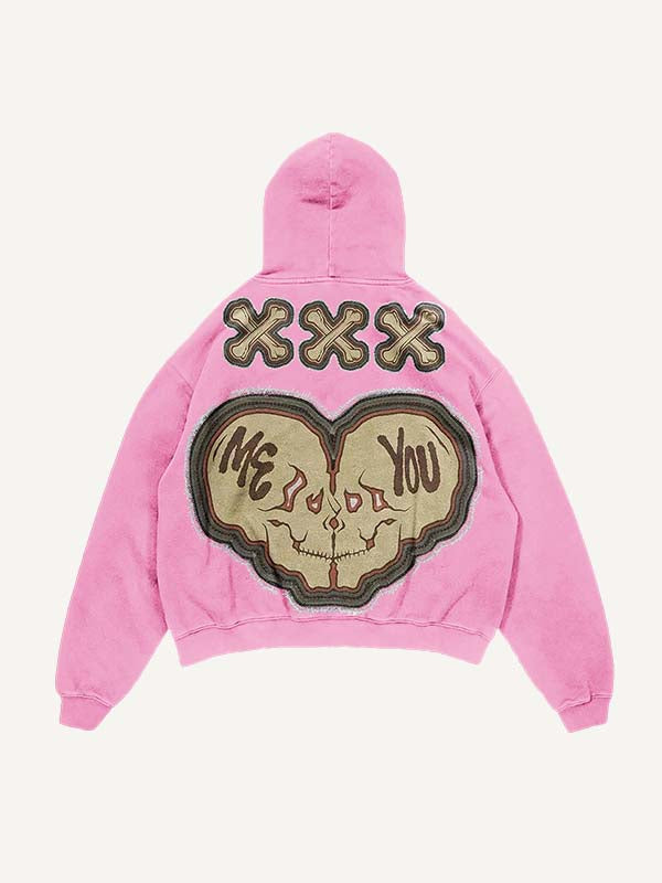 Sudadera con capucha desgastada, lavado y con estampado de calavera falsa "Die For You" y bolsillos inclinados 