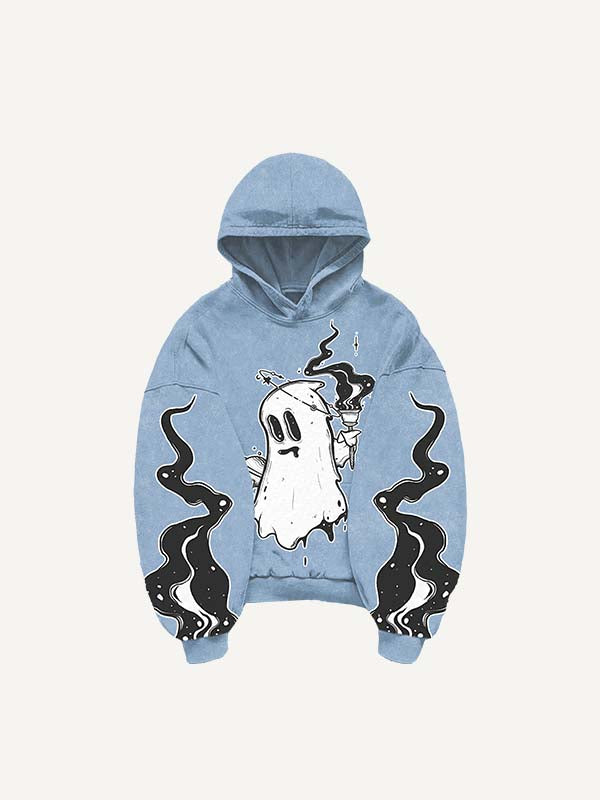 Halloween Ghost&Pistol&Graphic Print Slant Pockets Hoodie