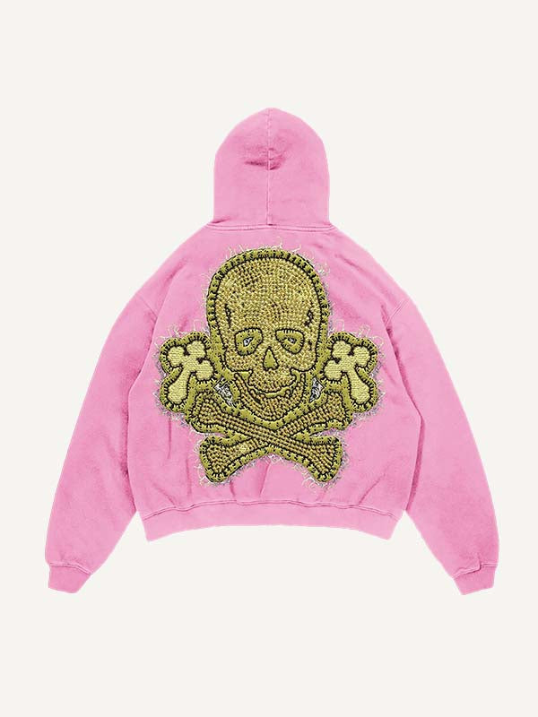 Sudadera con capucha y bolsillos inclinados con estampado de cruz y calavera lavada y desgastada